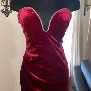 Burgundy velvet dress with split